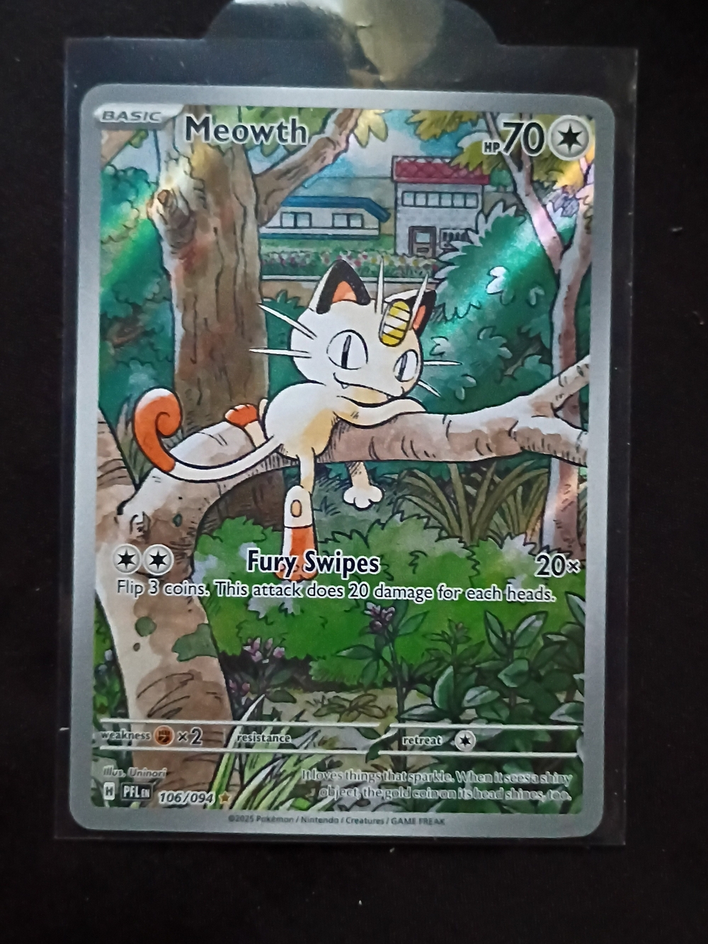 Pokemon Meowth Card - White, Orange & Green